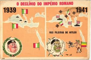1941 O Declinio do Imperio Romano / Anti-Italian propaganda, Mussolini, cartoon humour (worn edges)
