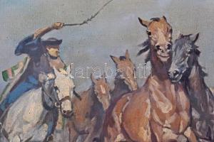 Viski János (1891-1961): Vágta. Olaj, vászon, jelzett, keretben, 60x80 cm