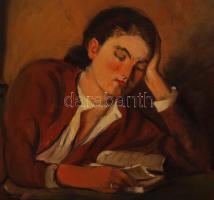 Szüle Péter (1886-1944): Olvasó nő. Olaj, vászon, jelzett, antik keretben, 70×50 cm