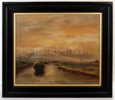 Szveteney György (1871-1952): Széna szállító csónakok. Olaj, vászon, jelzett, keretben, 50×60