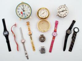 Quartz és ébresztő óra tétel, néhány hibás, ébresztő órák működnek, összesen:12 db