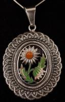 Ezüst nyaklánc zománc medállal, jelzett, Ag., bruttó: 15gr., 54cm/ Silver enamel pendant necklace, s...