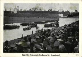 1938 Nürnberg, Reichsparteitag, Appell des Reichsarbeitsdienstes auf der Zeppelinwiese / WWII German Reich Labor Service, Zeppelin field, So. Stpl (EK)
