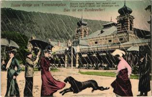 Trencsénteplic, 'Hier ist ein Hundewetter!' Gyógyterem, kollázs / spa, collage