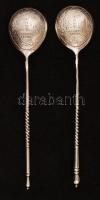 Ezüst orosz kiskanál, 2db, jelzett, Ag., nettó:13 gr., 12,5cm/ Russian silver teaspoons, marked, 2pz...