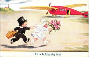 Út a boldogság felé / Children married couple, humour, aircraft s: John Wills