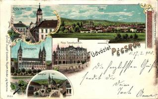 Pécs, Király utca, Székesegyház, Széchenyi tér, Takarékpénztár, Blancz József kiadása, Art Nouveau, litho (fl)