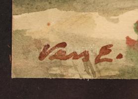 Vass jelzéssel: Halász csonak. Akvarell, papír, üvegezett keretben, papír hajtott, 17×27 cm