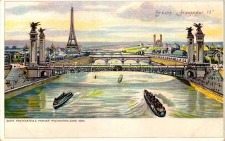 1900 Paris, Exposition Universelle, Brücke Alexander III / bridge, litho