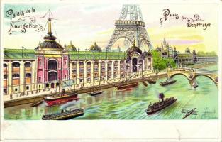 1900 Paris, Exposition Universelle, Palais de la Navigation / Palais für Schifffahrt / Marine Palace, litho