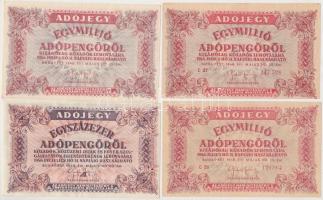 1946. 10.000AP + 50.000AP + 100.000Al (2x) + 500.000AP + 1.000.000AP (3x), közte fordított címeres é...