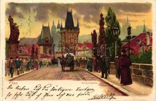 1899 Praha, Prag; Karlsbrücke, Kunstanstalt J. Miesler / Charles bridge, litho s: Strosl