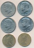 Amerikai Egyesült Államok 1972-1982. 1/2$ "Kennedy" (4x) + Kanada 1987. 1$ "II. Erzsé...