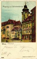 1899 Vienna, Wien, Freyung und Schottenkirche; Karl Stückers Kunstanstalt / Church, litho s: Rosenberger
