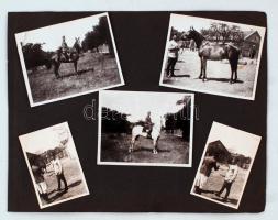 cca 1900 Lovas katonák, 10 db fotó albumlapra ragasztva, felületükön törésnyomokkal, 6x9 és 11x9 cm-...