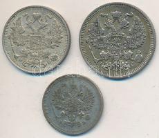 Orosz Birodalom 1908-1914. 10k Ag + 15k Ag + 20k Ag T:2,2-
Russian Empire 1908-1914. 10 Kopeks Ag + ...
