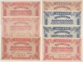 1946. 15db-os vegyes adópengő tétel, közte sor- és sorszám nélküli, fordított címeres, 6 jegyű sorsz...