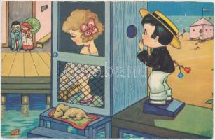 Children, humour, Italian art postcard, Amag 0302. s: Margret Boriss