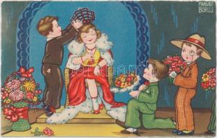 Children, humour, Italian art postcard, Amag 0344. s: Margret Boriss  (fl)