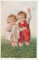 Ewiges Glück / Children, clovers, Wohlgemuth & Lissner Primus-Postkarte, Sonntagsfinder No. 03356. s: Wally Fialkowska
