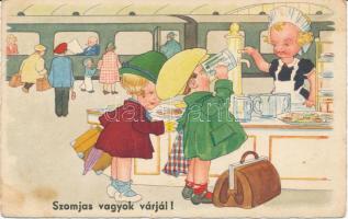 Szomjas vagyok várjál / Children couple, humour, train, Amag (fa)