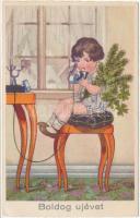 New Year, child with telephone, B.R. Nr. 9709. (EK)