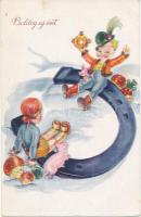 Christmas, children, horse shoe, mushrooms (EB)