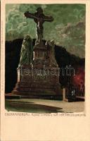 Oberammergau, König Ludwig II vor der Kreuzesgruppe, Künstlerpostkarte No. 2384 von Ottmar Zieher, litho s: M. Zeno Diemer