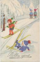 New Year, skiing children, B.R. Nr. 9698.