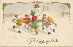 New Year, snowman, children, A.G.B. No. 3073. s: Pauli Ebner