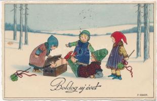 New Year, children, Erika Nr. 6055. s: Pauli Ebner (EB)