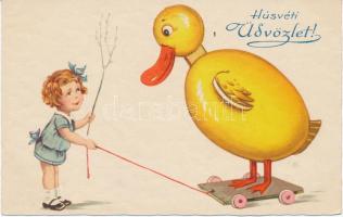 Easter, duck with girl, Amag No. 1961. litho