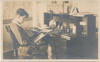 1928 Otto, the Crown Prince, reading, room interior, Schuhmann photo (small tear)