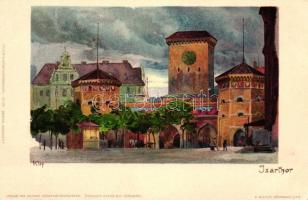 München, Isarthor, Veltens Künstler-Postkarte No. 85. litho s: Kley