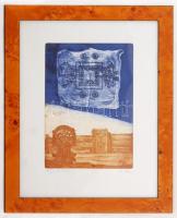 Kéri Imre (1945-): Magyar táj. Színes rézkarc (EA X/XV), papír, jelzett, újszerű keretben 44×55 cm