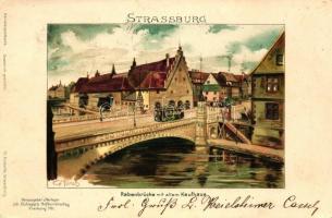 1898 Strassbourg, Strassburg; Rabenbrücke mit altem Kaufhaus, Joh. Elchlepps Hofkunstverlag litho s: C. Münch