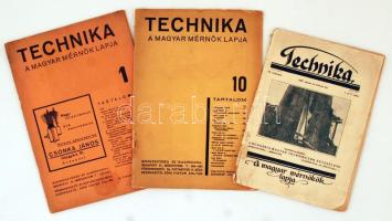 1928-42 Technika, A magyar mérnökök lapja 3 száma, 1928/1.2. szám, 1937/12. szám, 1942/1. szám, sok érdekes képpel, illusztrációval