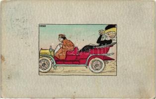 Ladys automobile ride, Rewald Sportserie art postcard s: H. Rewald