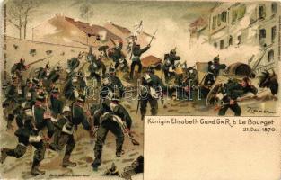 Königin Elisabeth Gard. Gr. R. b. Le Bourget 1870 / German historical battle scene, litho s: Zimmer