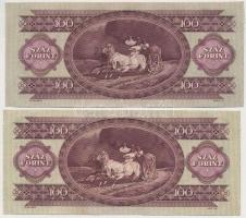 1957. 100Ft (2x), nyomdai papírránccal T:II,II- szép papír