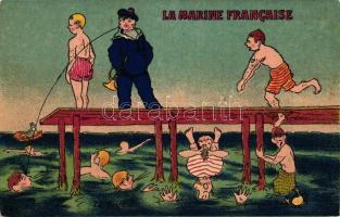 La Marine Francaise. La Baignade / French navy, humour, Francia haditengerészet, fürdés, humoros lap