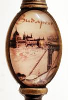 Retró stílusú nagyító Budapest látképpel díszítve, réz, 15cm