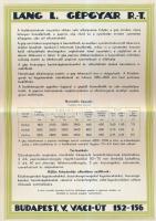 cca 1930-1940 Láng L. Gépgyár Rt. körforgó guminyomógépének szórólapja képpel illusztrálva, leírással