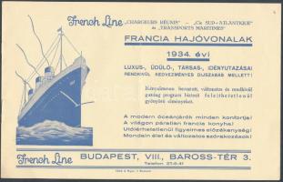 1934 Bp. VIII., "A Francia Hajóvonalak Luxus-, üdülő-, társas-, idényutazásai rendkívül kedvezményes díjszabás mellett!" utazási prospektus, menetrend