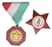 ~1970. "A Szocialista Kultúráért" zománcozott fém kitüntetés mellszalagon eredeti tokban +  "A Szocialista Kultúráért" aranyozott, zománcozott kitüntetés nem eredeti tokban T:2