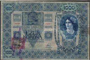 1902. 1000K cseh rányomott ellenbélyeggel + lila bélyegzővel T:III/IV+