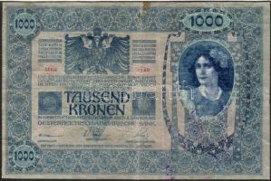 1902. 1000K cseh rányomott ellenbélyeggel + lila bélyegzővel T:III/IV+