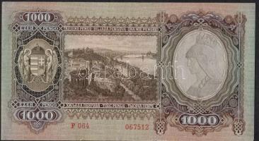 1943. 1000P "Szálasi" jobb szélen nyomdai margóval T:II+ Egyszer hajtva, törve nem!