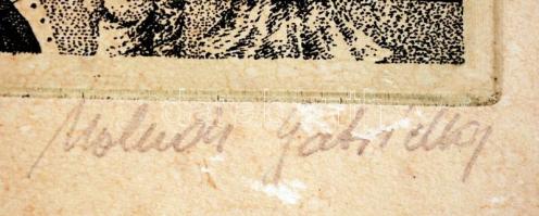 Molnár Gabriella (1940-): Mese város. Rézkarc, karton, jelzett, foltos, 28×18 cm