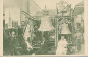 1916 Budapest XIII. Szlezák-harangöntöde (Frangepán utca), a Rózsafüzér királynéja templom harangjával